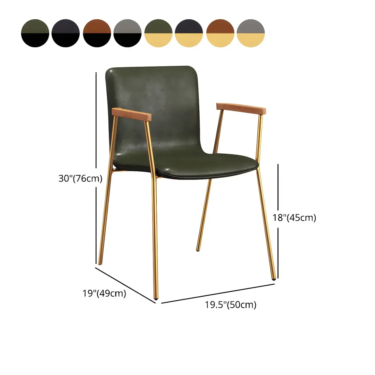 Leather Metal Legs Armrest Backrest Dining Chair #size