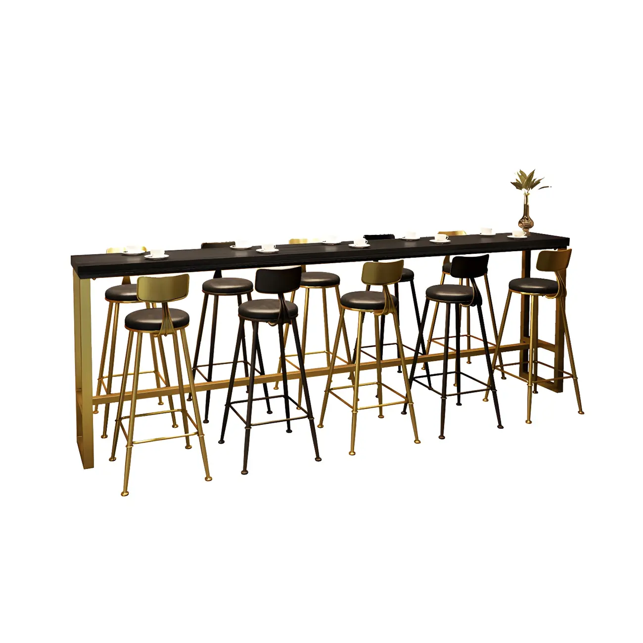 Black Gold Glam Metal Pine Wood Bar Tables with Footrest Image - 5 | homeyfad