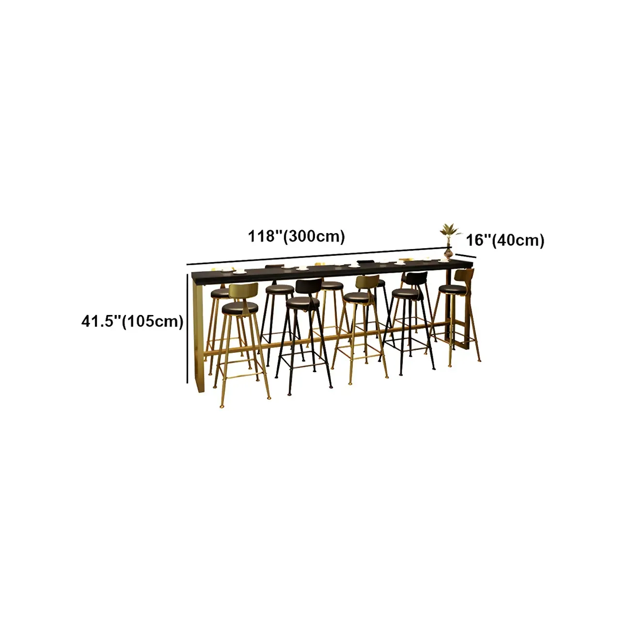 Black Gold Glam Metal Pine Wood Bar Tables with Footrest Image - 13