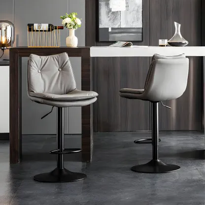 Contemporary Leather Swivel Adjustable Bar Stools with Backrest Image - 2