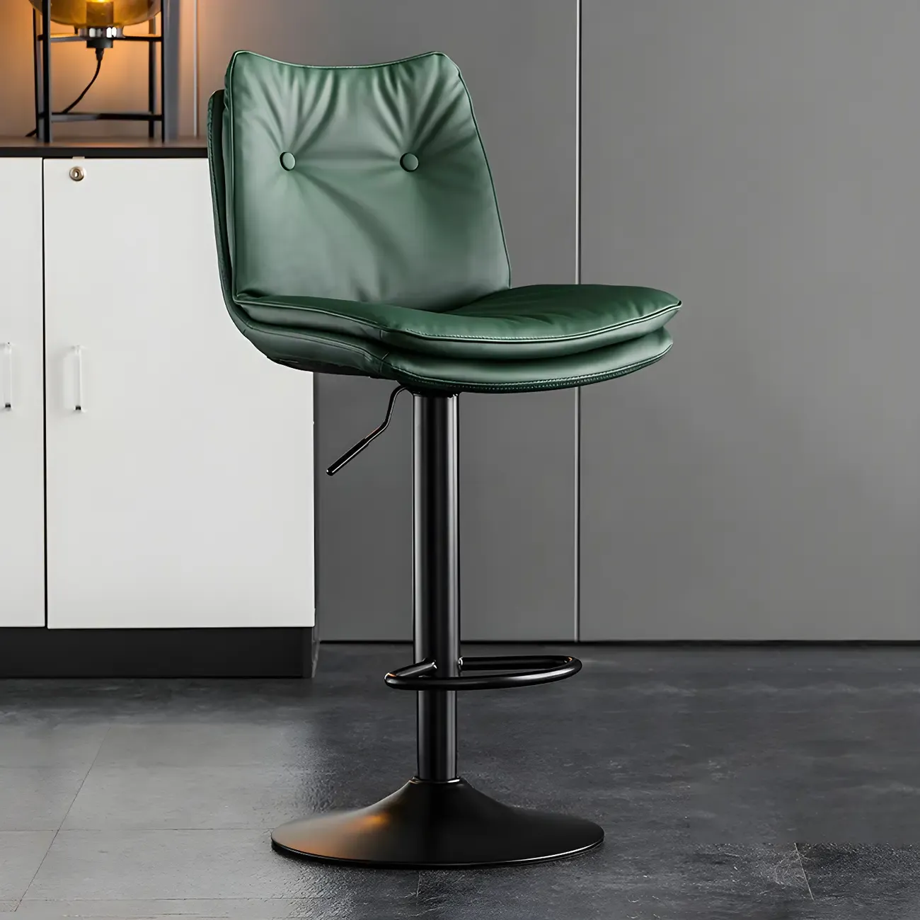 Contemporary Leather Swivel Adjustable Bar Stools with Backrest Image - 6