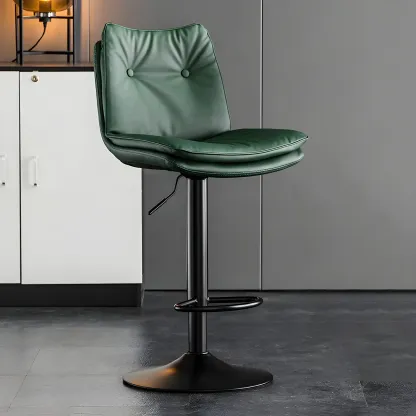 Contemporary Leather Swivel Adjustable Bar Stools with Backrest Image - 6