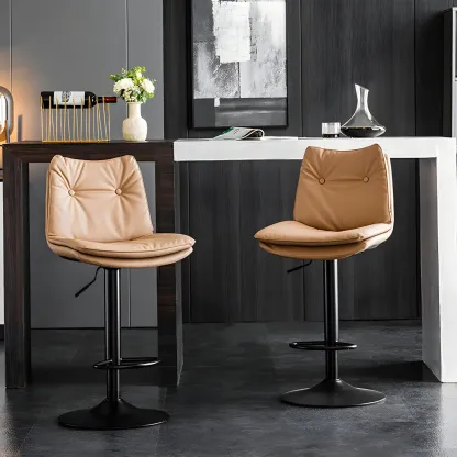 Contemporary Leather Swivel Adjustable Bar Stools with Backrest Image - 3