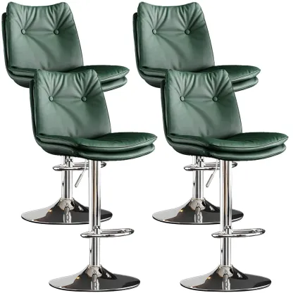 Contemporary Leather Swivel Adjustable Bar Stools with Backrest Image - 8