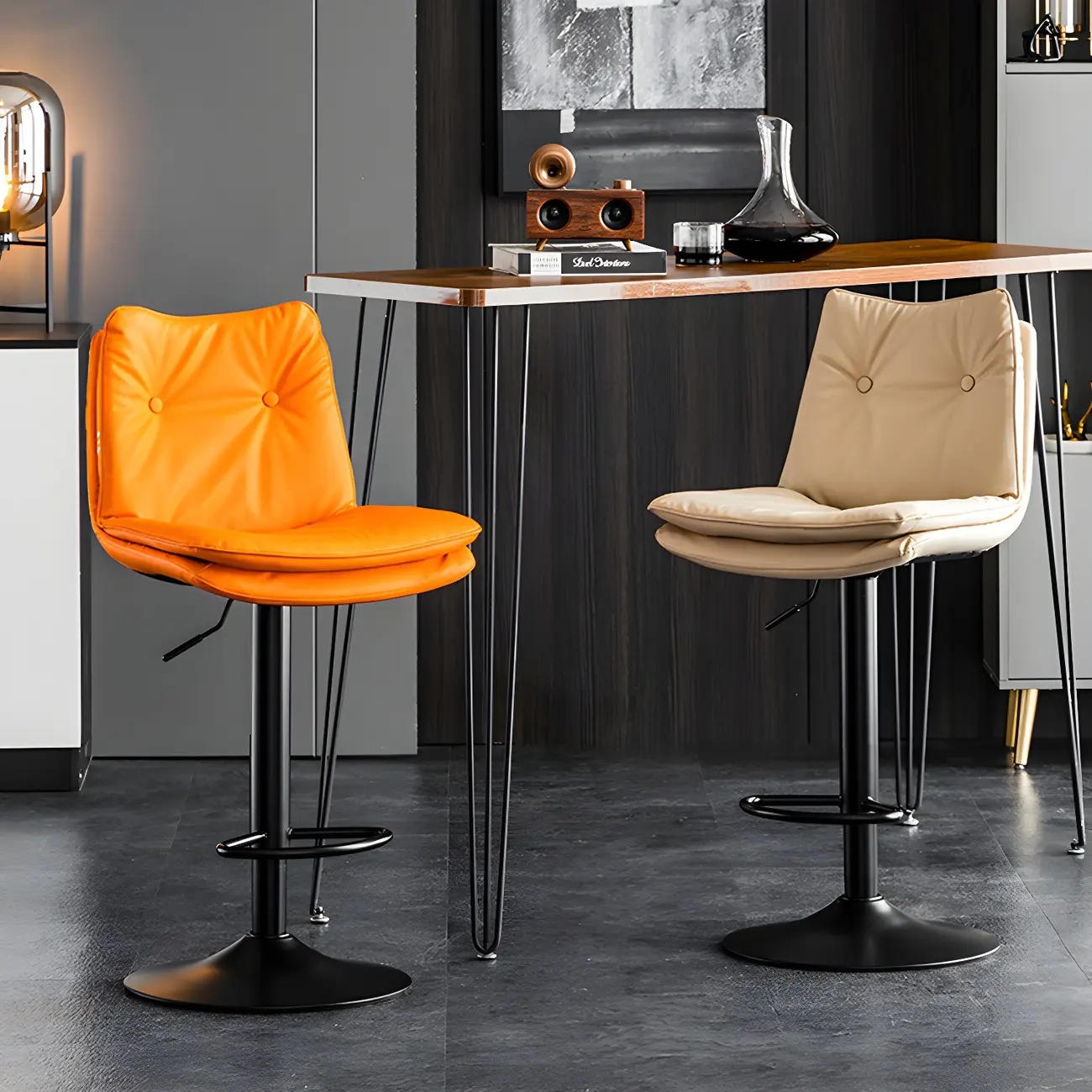 Contemporary Leather Swivel Adjustable Bar Stools with Backrest Image - 4 | homeyfad