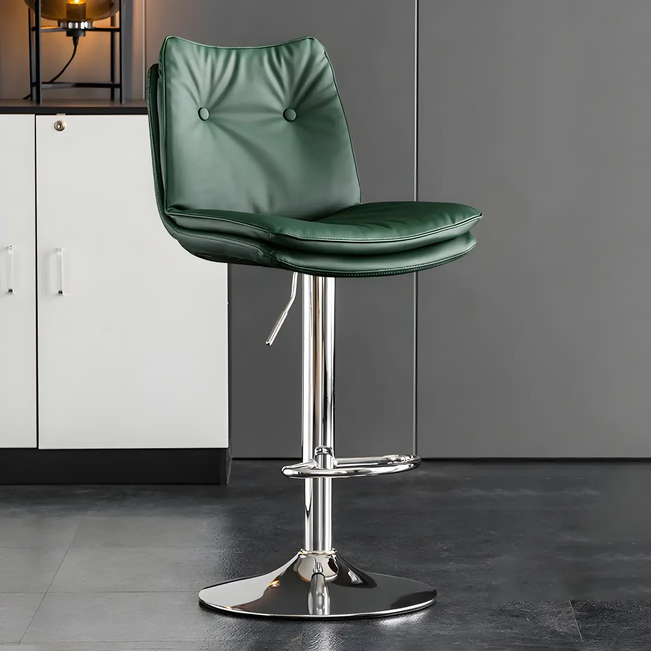 Contemporary Leather Swivel Adjustable Bar Stools with Backrest Image - 10