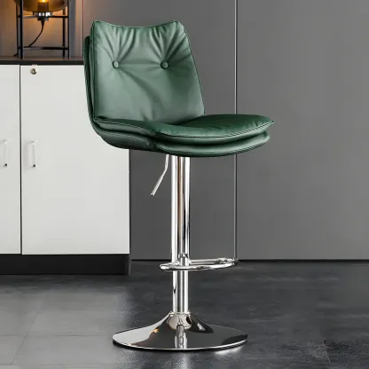Contemporary Leather Swivel Adjustable Bar Stools with Backrest Image - 10