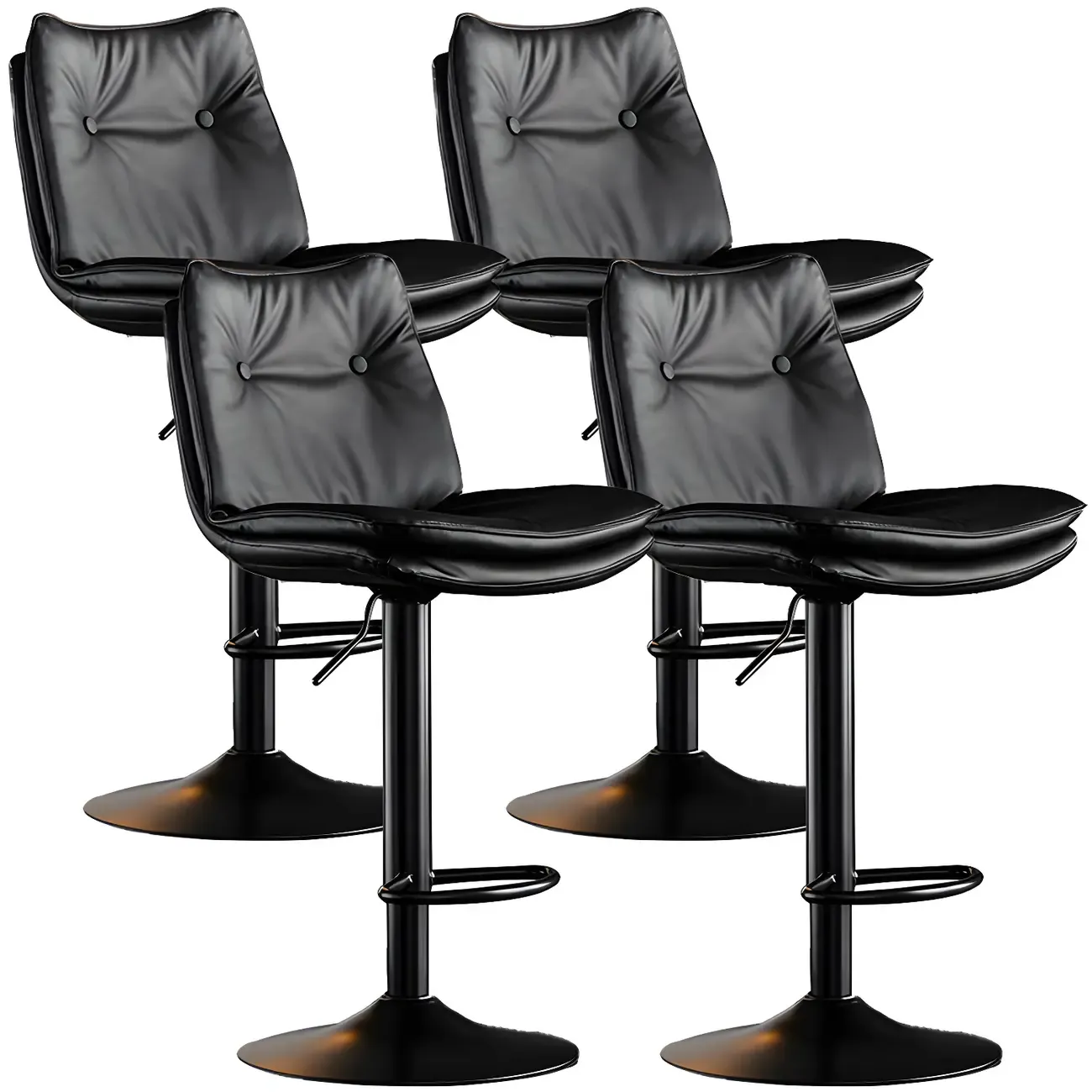 Contemporary Leather Swivel Adjustable Bar Stools with Backrest Image - 14