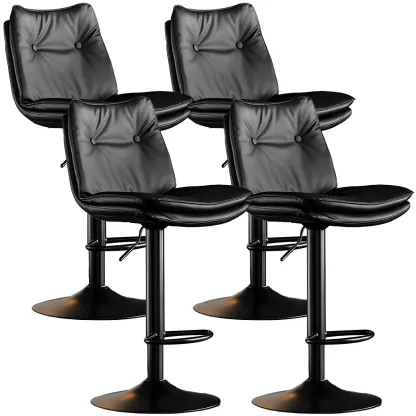 Contemporary Leather Swivel Adjustable Bar Stools with Backrest Image - 14