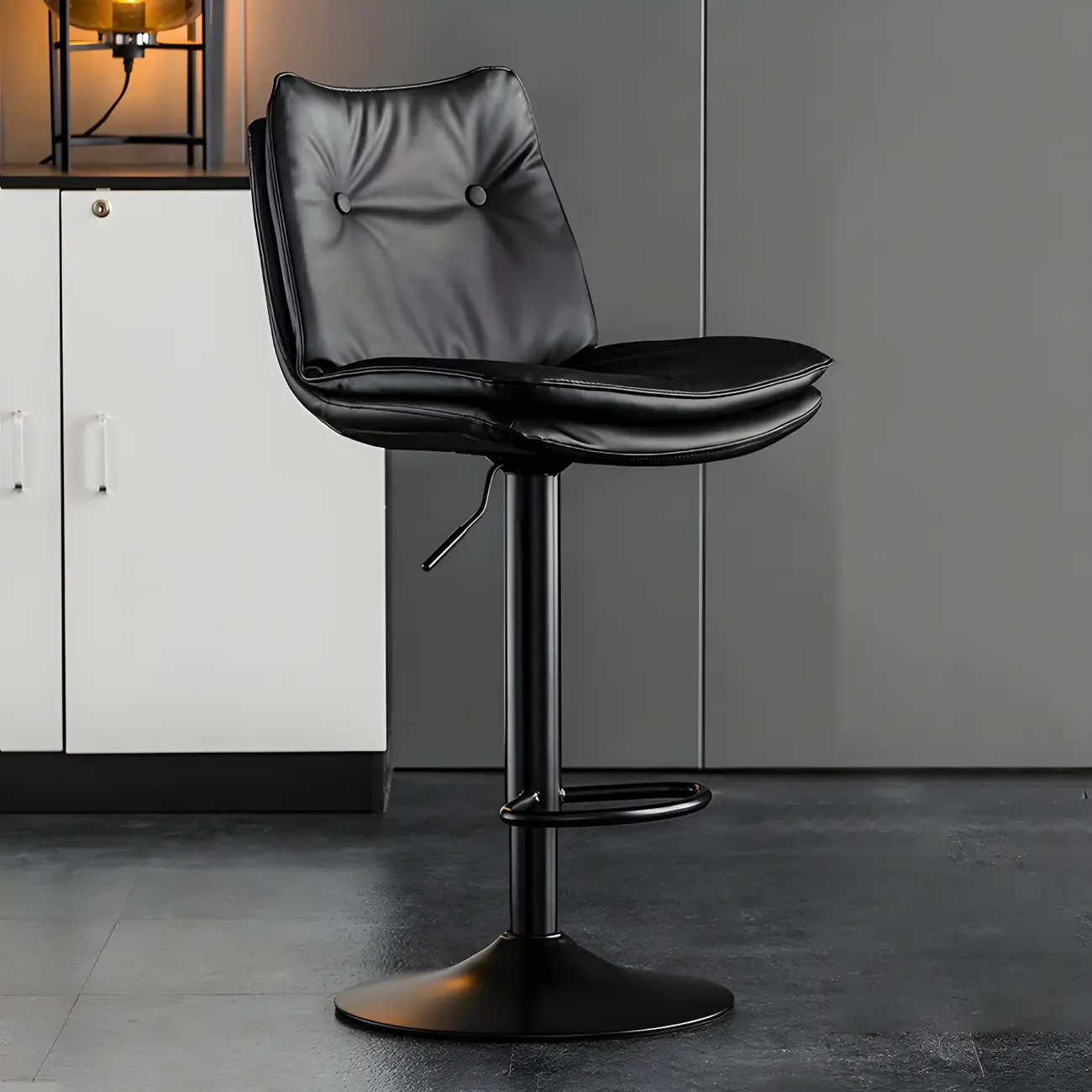 Contemporary Leather Swivel Adjustable Bar Stools with Backrest Image - 16