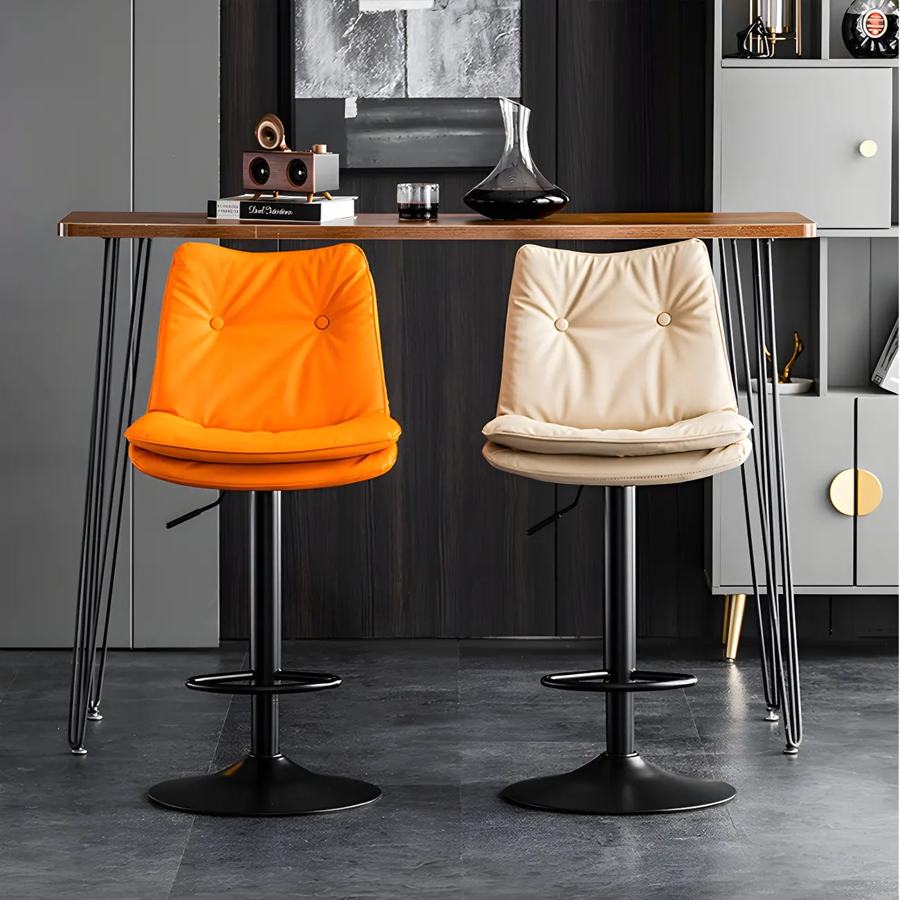 Modern Adjustable Leather Swivel Bar Stools Set of 2 Image - 3 | homeyfad