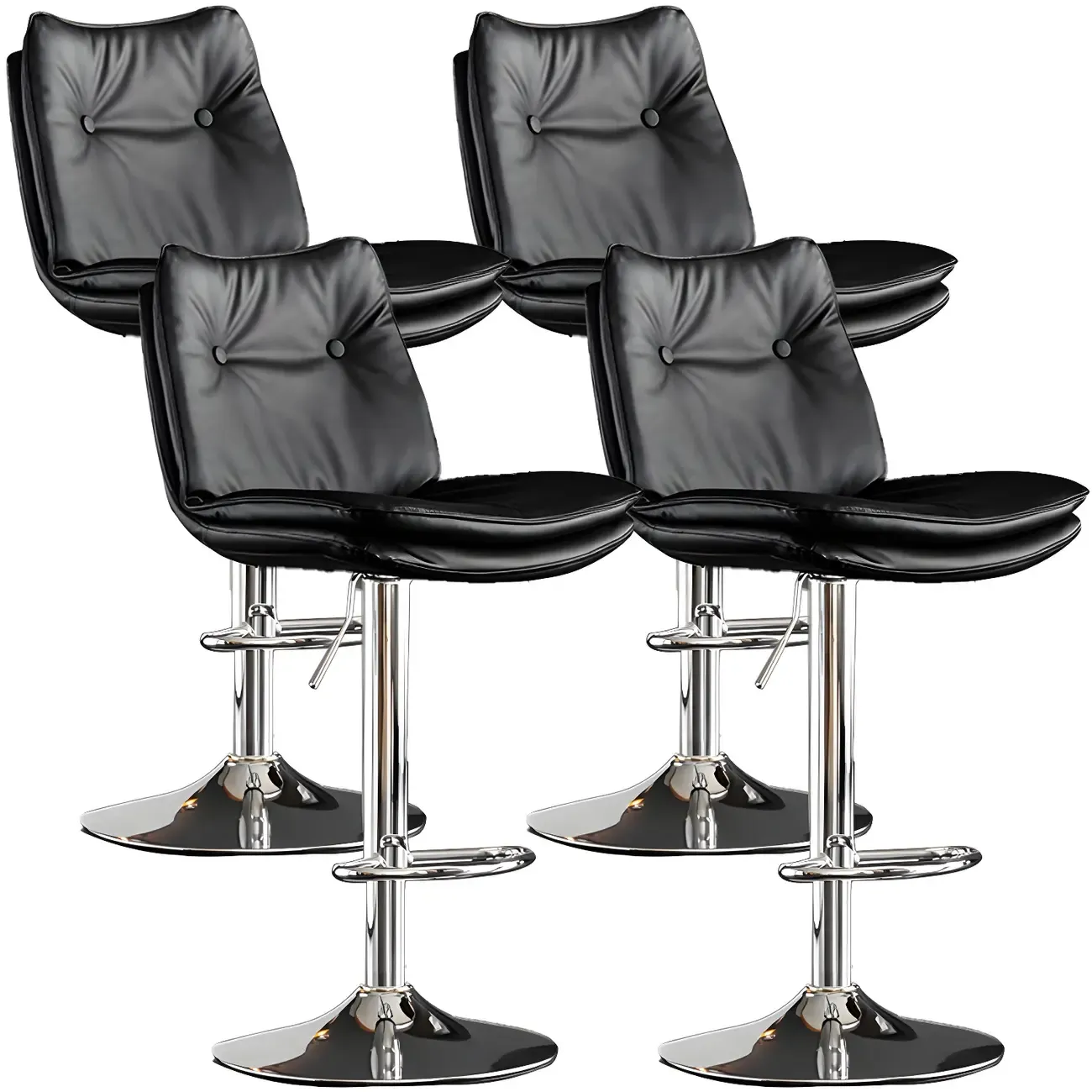 Contemporary Leather Swivel Adjustable Bar Stools with Backrest Image - 20