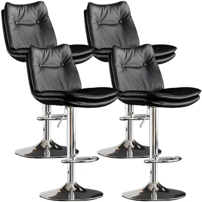 Contemporary Leather Swivel Adjustable Bar Stools with Backrest Image - 20