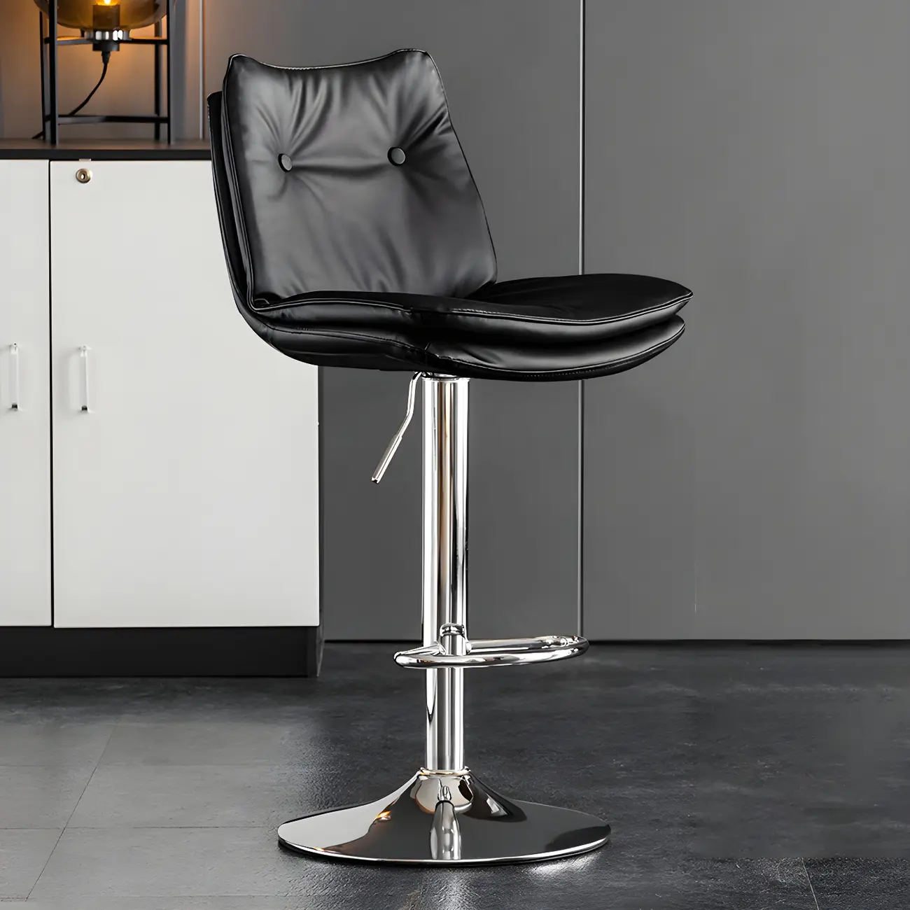 Contemporary Leather Swivel Adjustable Bar Stools with Backrest Image - 22 | homeyfad