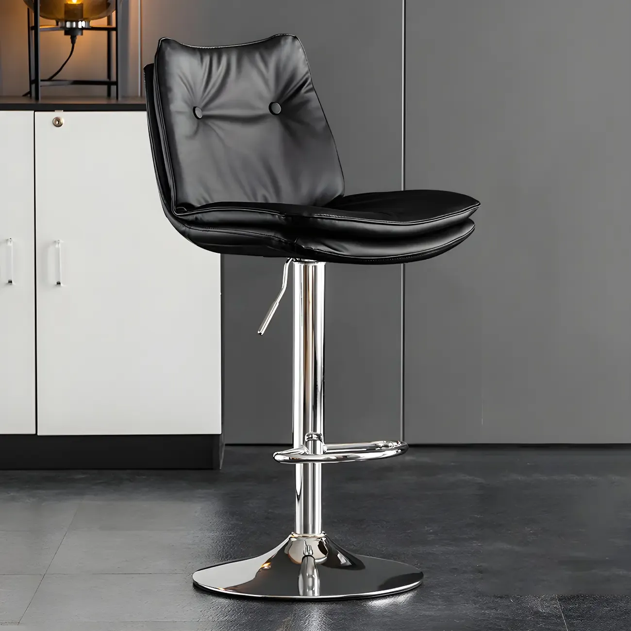 Contemporary Leather Swivel Adjustable Bar Stools with Backrest Image - 22