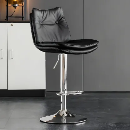 Contemporary Leather Swivel Adjustable Bar Stools with Backrest Image - 22