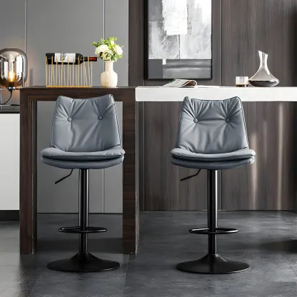 Contemporary Leather Swivel Adjustable Bar Stools with Backrest Image - 23