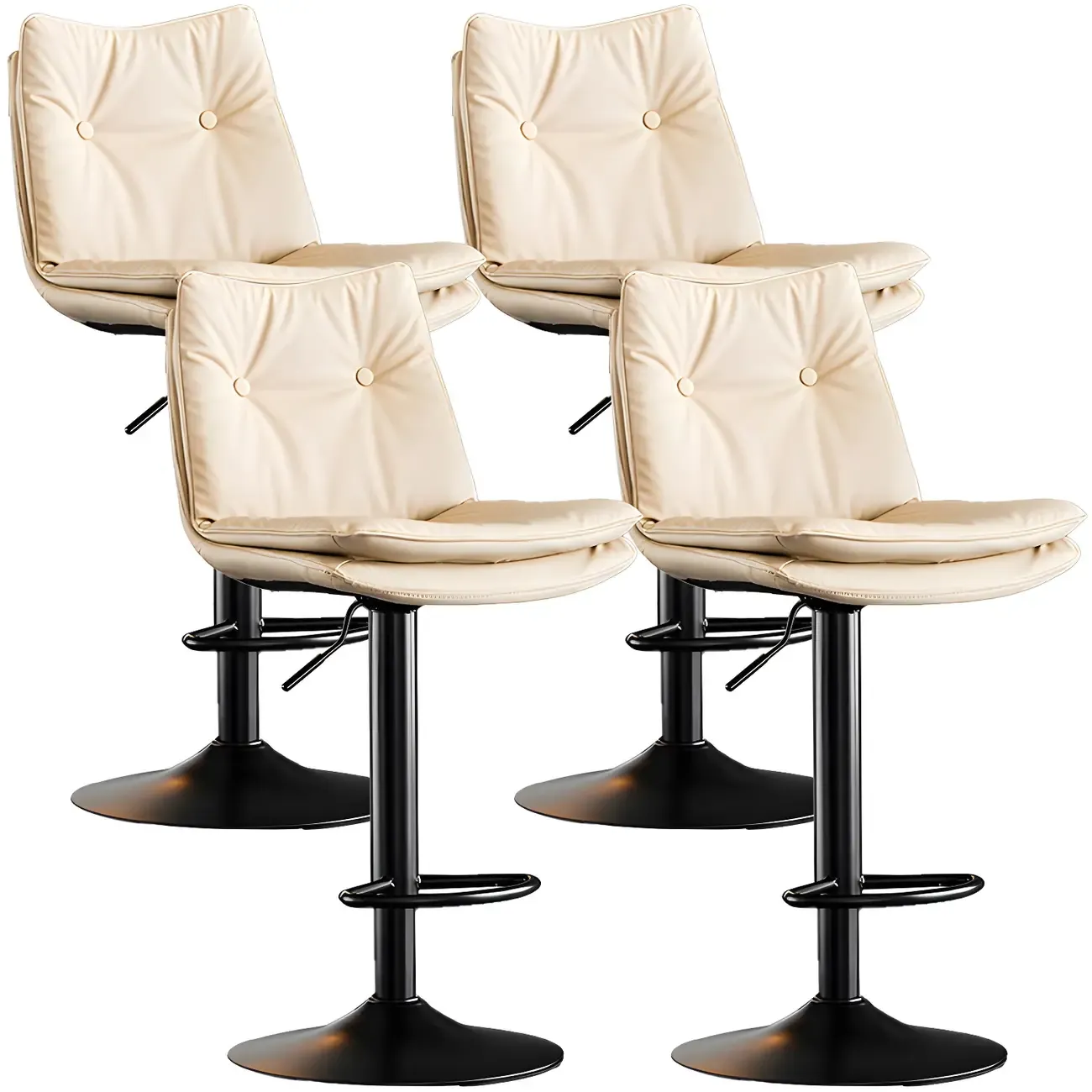 Contemporary Leather Swivel Adjustable Bar Stools with Backrest Image - 25