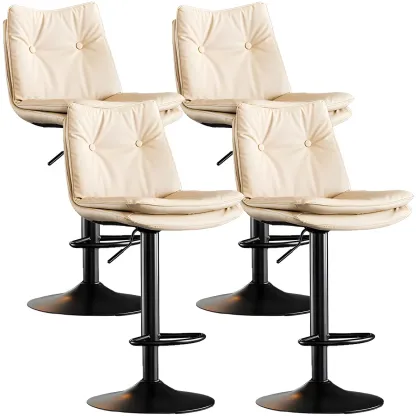 Contemporary Leather Swivel Adjustable Bar Stools with Backrest Image - 25