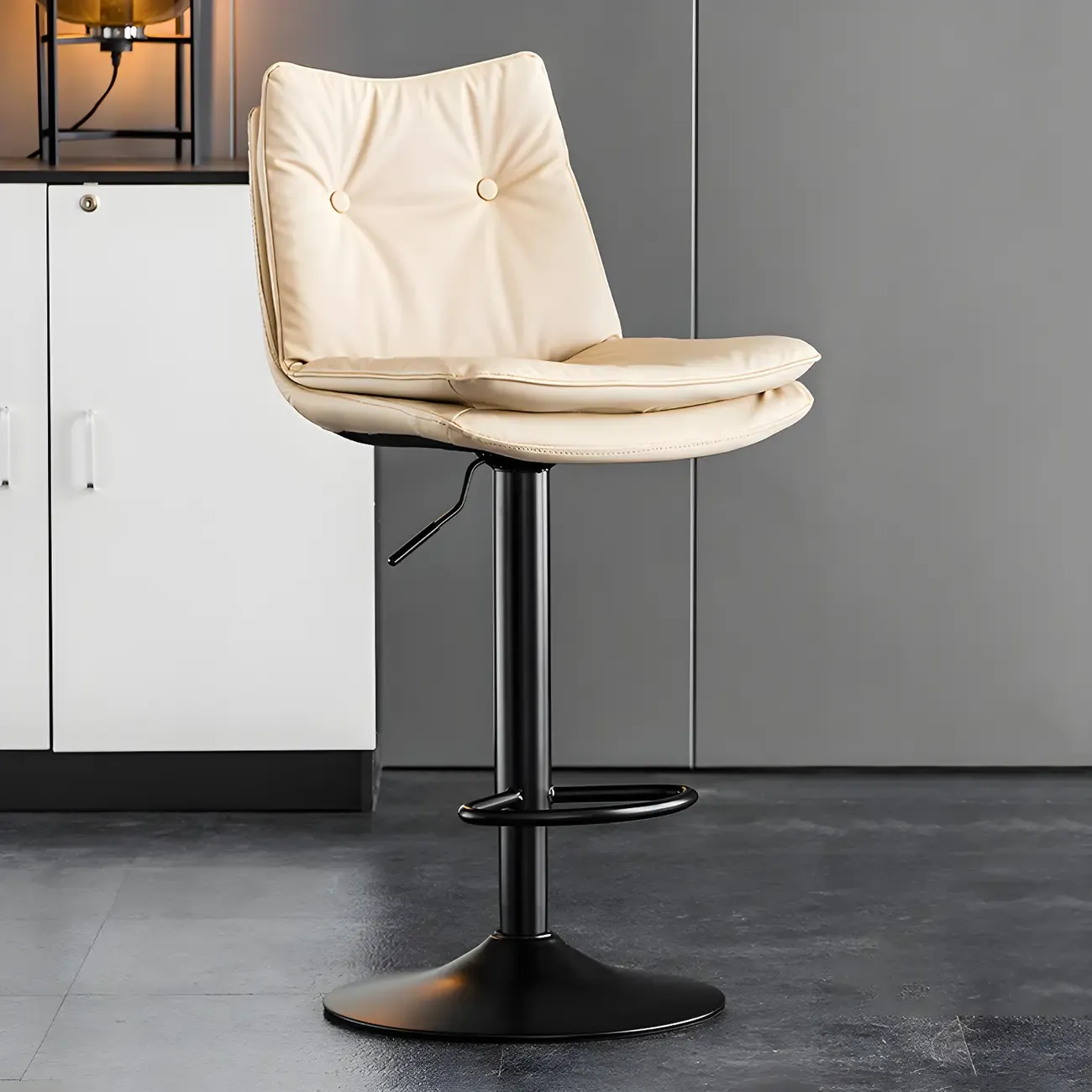 Contemporary Leather Swivel Adjustable Bar Stools with Backrest Image - 26
