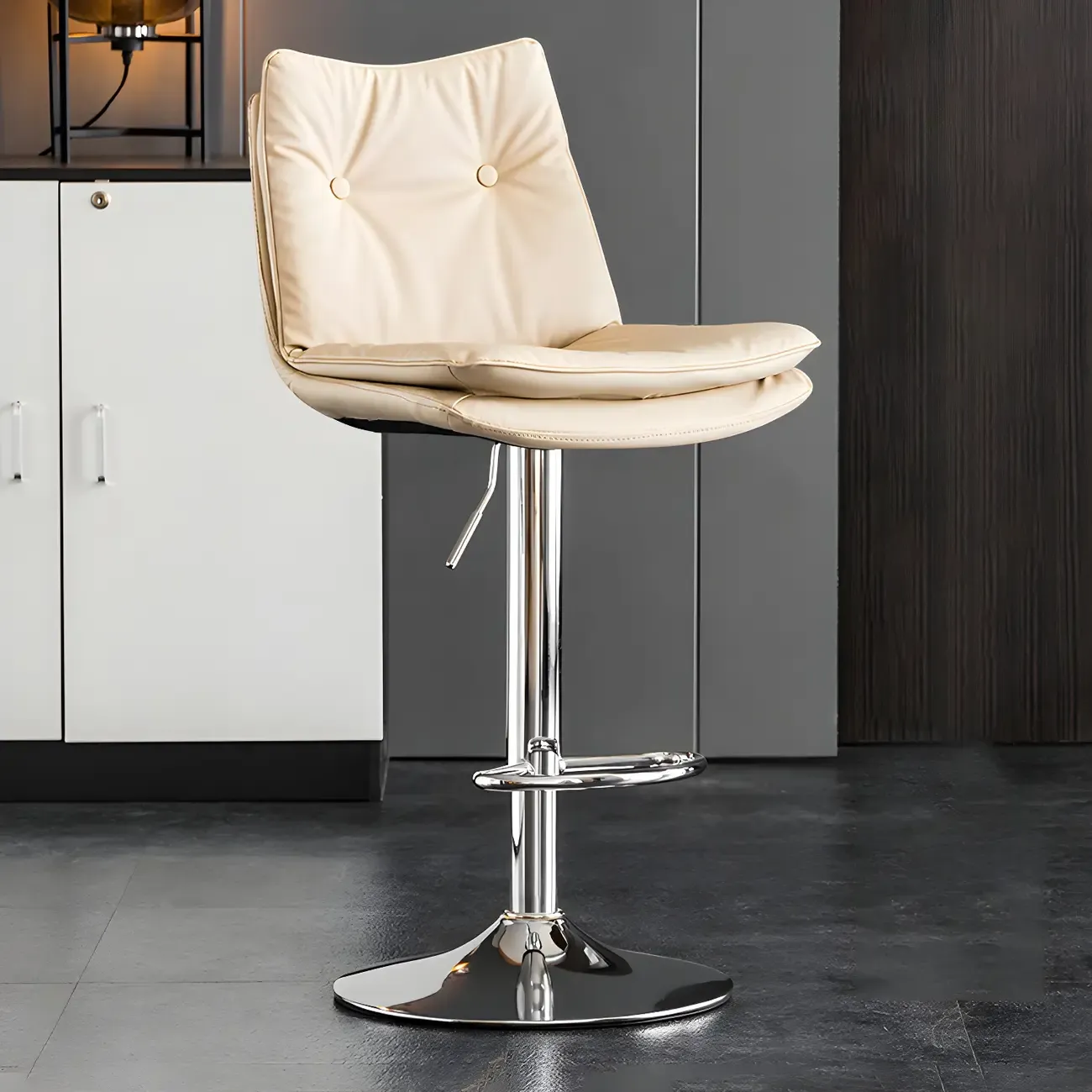 Contemporary Leather Swivel Adjustable Bar Stools with Backrest Image - 29