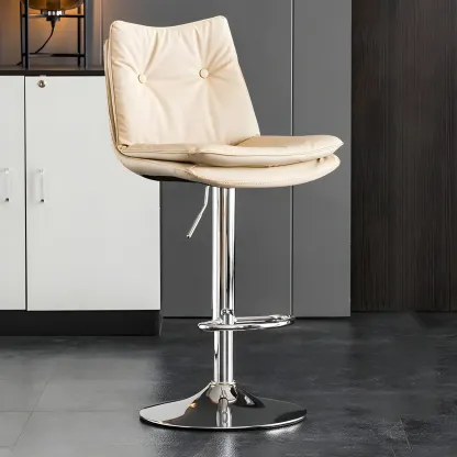 Contemporary Leather Swivel Adjustable Bar Stools with Backrest Image - 29