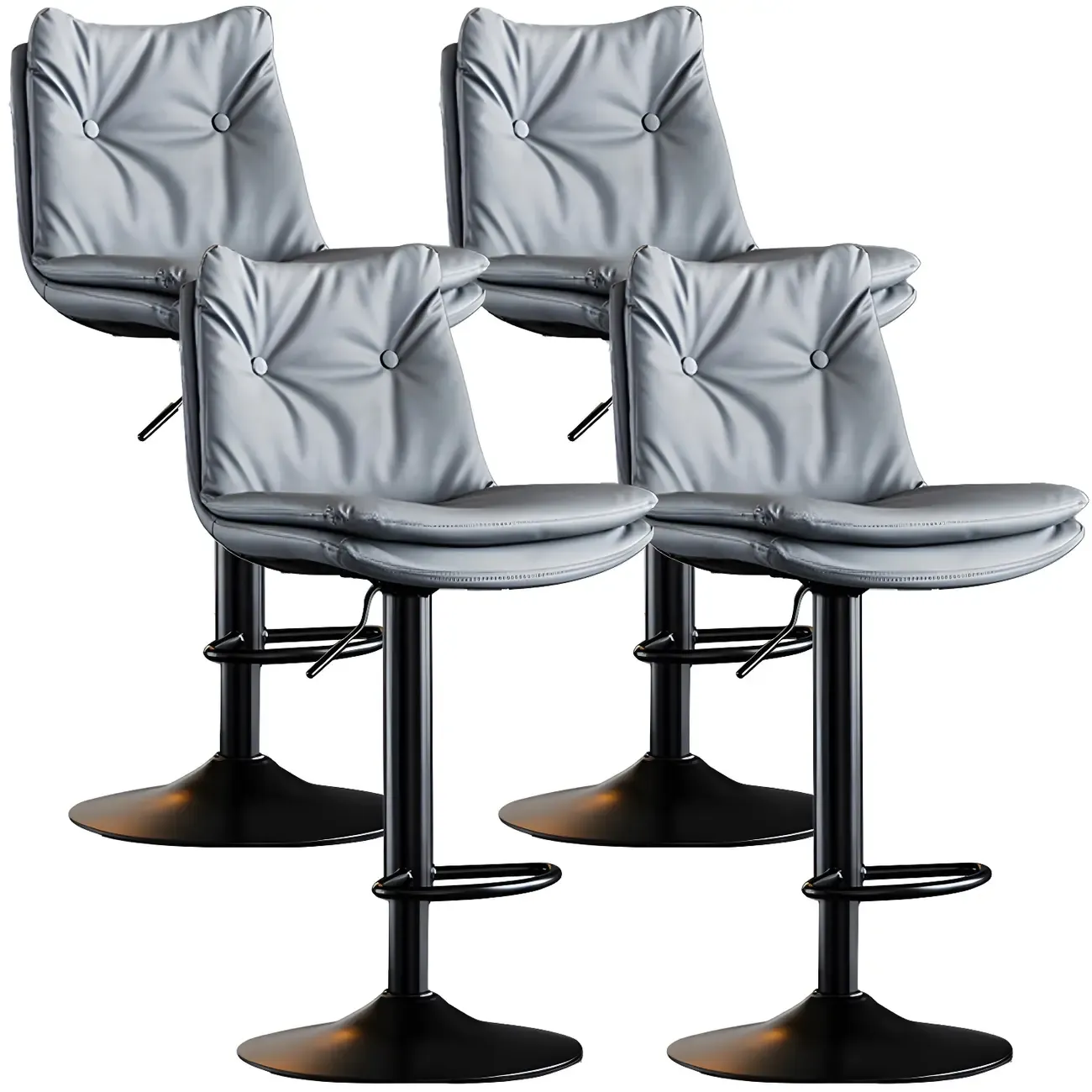 Contemporary Leather Swivel Adjustable Bar Stools with Backrest Image - 31