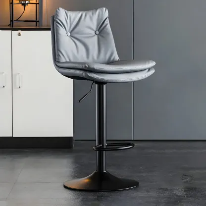 Contemporary Leather Swivel Adjustable Bar Stools with Backrest Image - 32