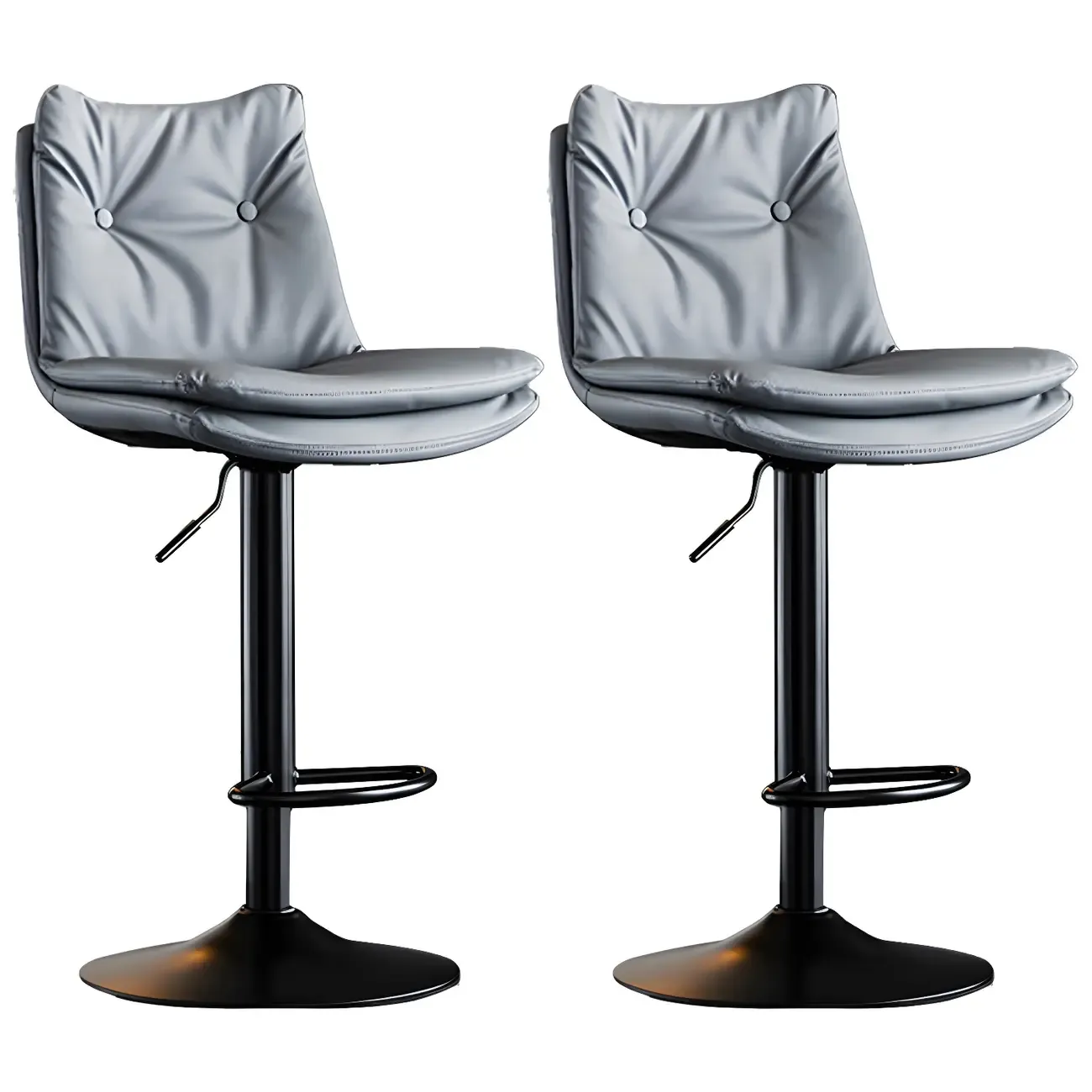 Contemporary Leather Swivel Adjustable Bar Stools with Backrest Image - 33