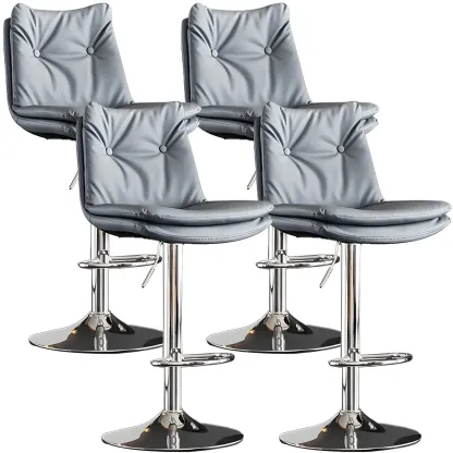 Contemporary Leather Swivel Adjustable Bar Stools with Backrest Image - 34