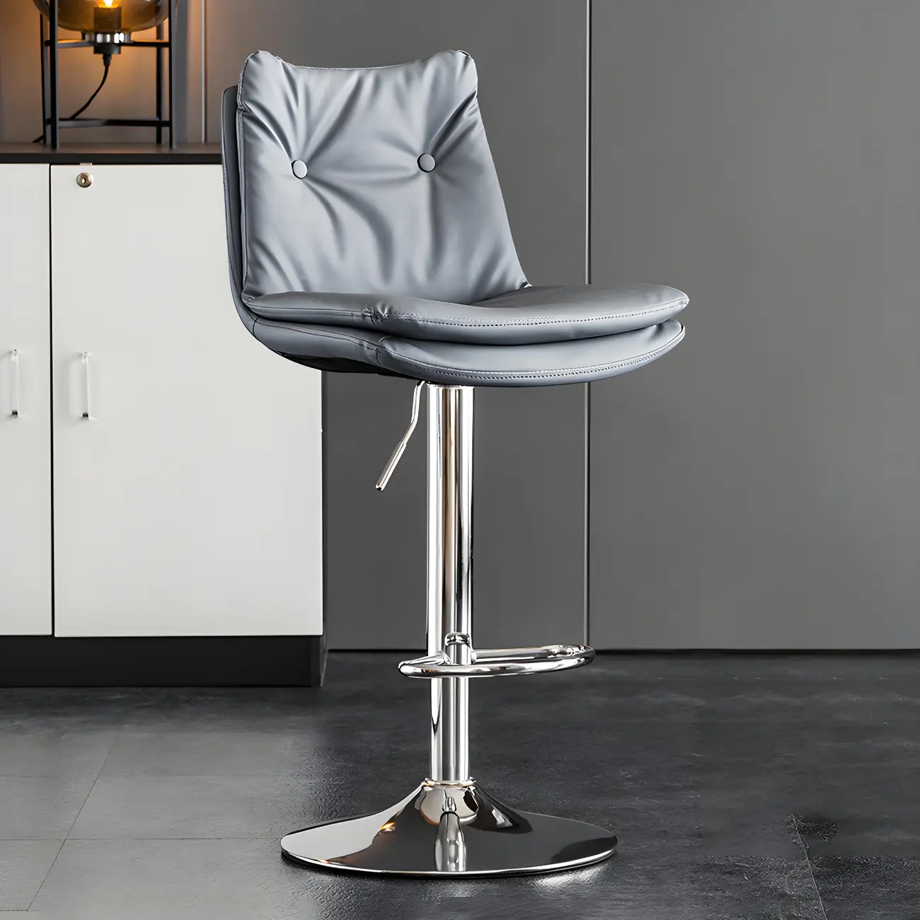 Contemporary Leather Swivel Adjustable Bar Stools with Backrest Image - 35 | homeyfad