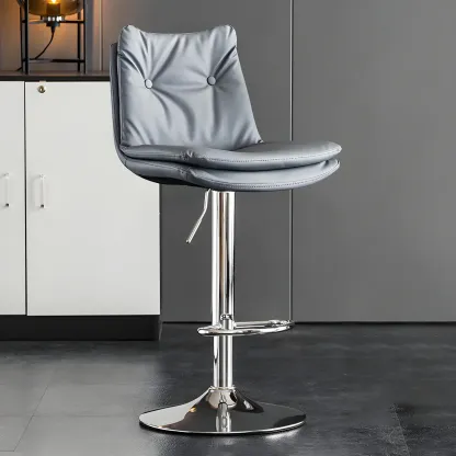 Contemporary Leather Swivel Adjustable Bar Stools with Backrest Image - 35
