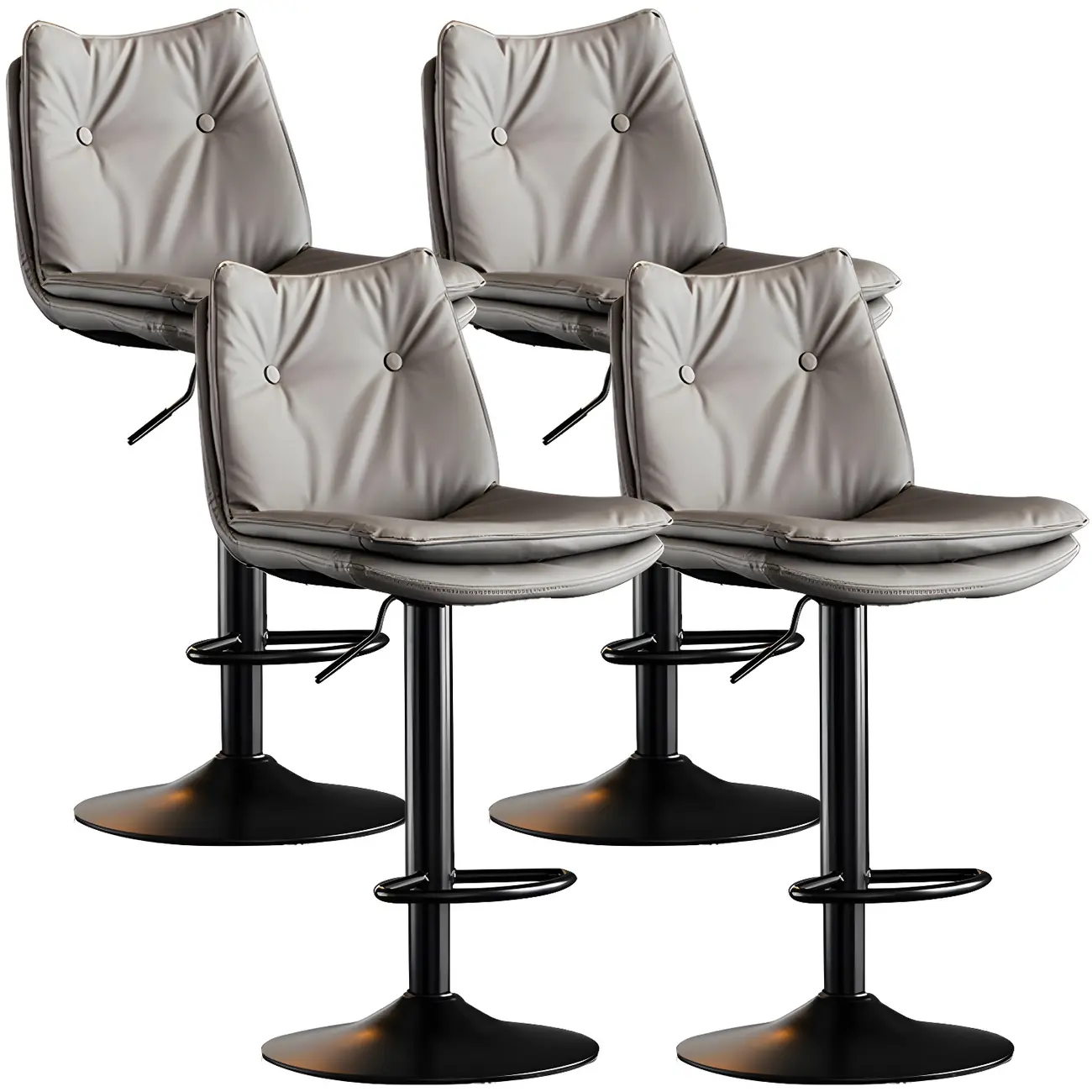 Contemporary Leather Swivel Adjustable Bar Stools with Backrest Image - 37 | homeyfad