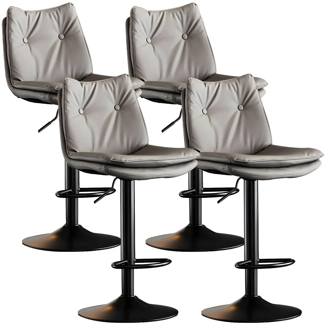 Contemporary Leather Swivel Adjustable Bar Stools with Backrest Image - 37