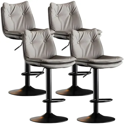 Contemporary Leather Swivel Adjustable Bar Stools with Backrest Image - 37