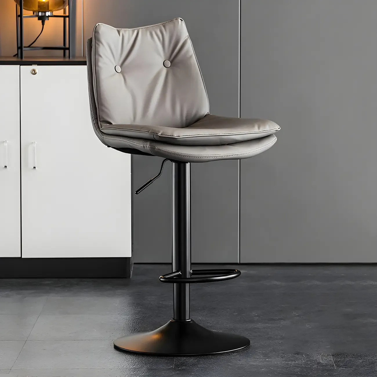 Contemporary Leather Swivel Adjustable Bar Stools with Backrest Image - 38