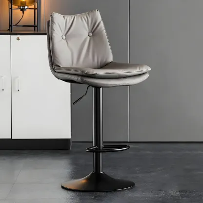 Contemporary Leather Swivel Adjustable Bar Stools with Backrest Image - 38