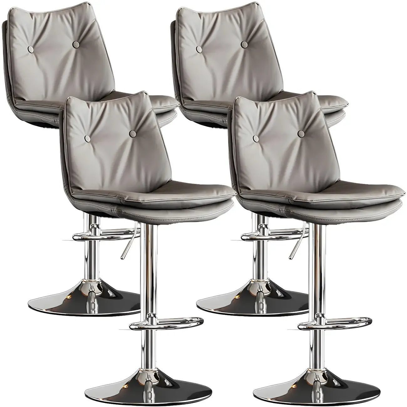 Contemporary Leather Swivel Adjustable Bar Stools with Backrest Image - 40