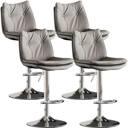 Contemporary Leather Swivel Adjustable Bar Stools with Backrest Image - 40
