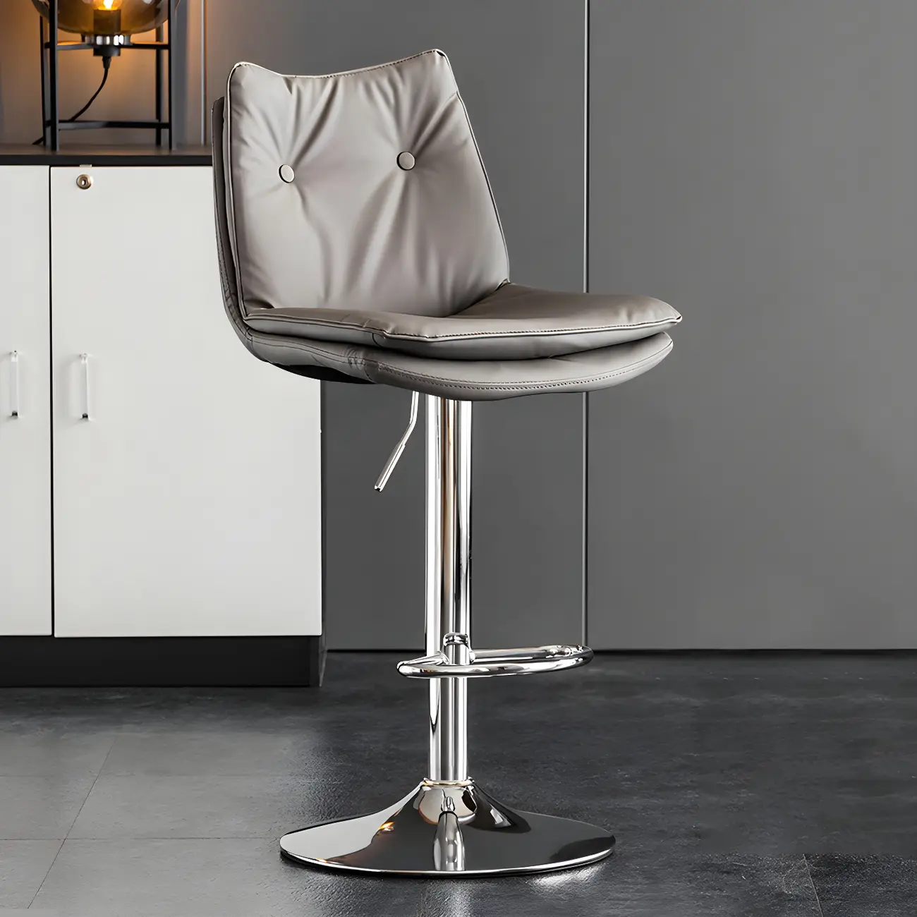 Contemporary Leather Swivel Adjustable Bar Stools with Backrest Image - 41 | homeyfad