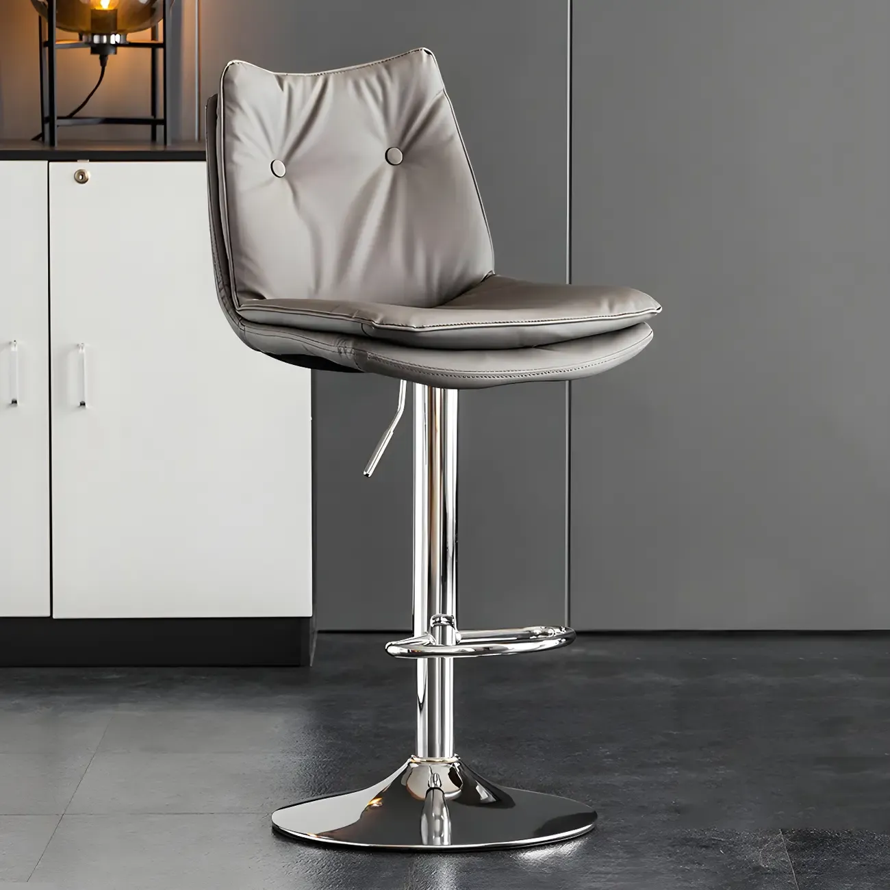 Contemporary Leather Swivel Adjustable Bar Stools with Backrest Image - 41