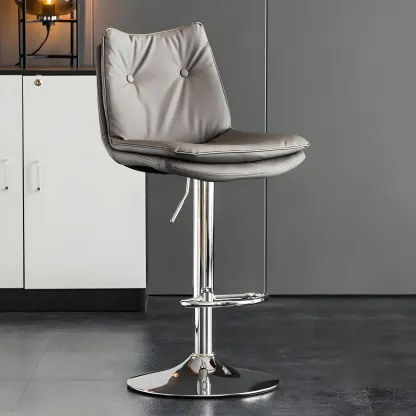 Contemporary Leather Swivel Adjustable Bar Stools with Backrest Image - 41