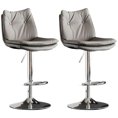 Contemporary Leather Swivel Adjustable Bar Stools with Backrest Image - 42