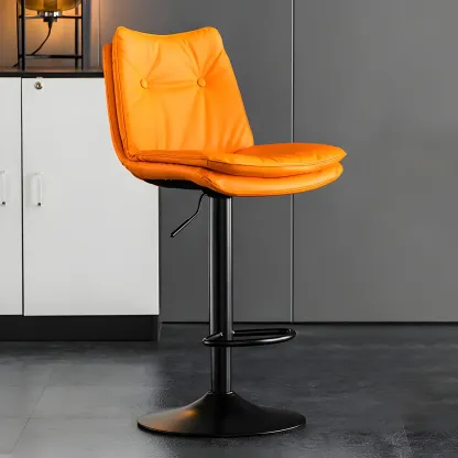 Contemporary Leather Swivel Adjustable Bar Stools with Backrest Image - 44