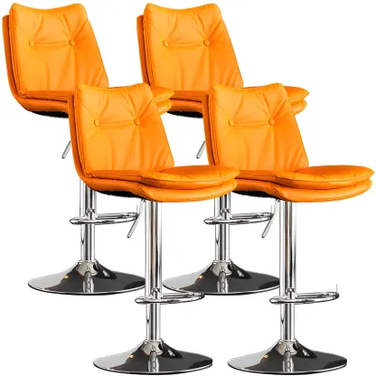 Contemporary Leather Swivel Adjustable Bar Stools with Backrest Image - 46