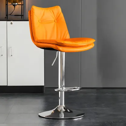 Contemporary Leather Swivel Adjustable Bar Stools with Backrest Image - 47