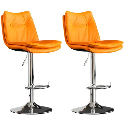 Contemporary Leather Swivel Adjustable Bar Stools with Backrest Image - 48