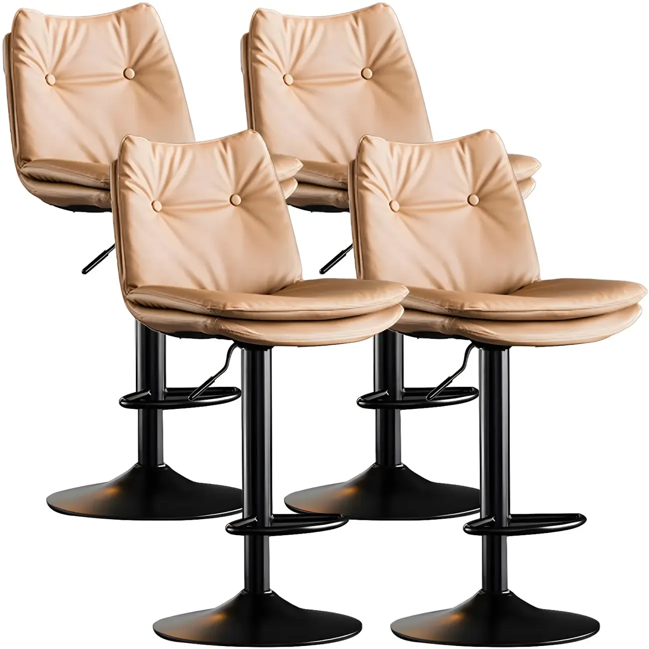 Contemporary Leather Swivel Adjustable Bar Stools with Backrest Image - 55