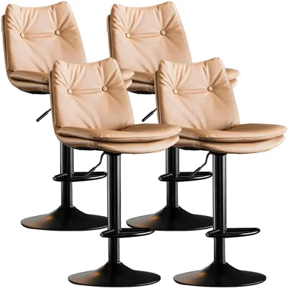 Contemporary Leather Swivel Adjustable Bar Stools with Backrest Image - 55