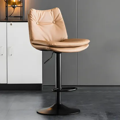 Contemporary Leather Swivel Adjustable Bar Stools with Backrest Image - 56